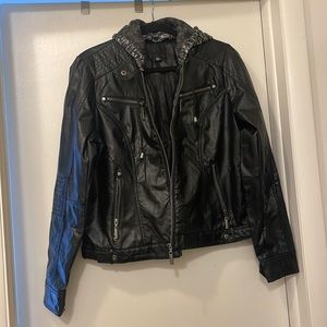 J2 Faux Leather Jacket w/ detachable hood
